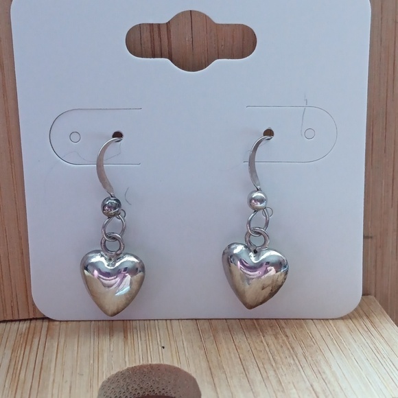 Silver Tone Heart Hook Earrings - Picture 4 of 5